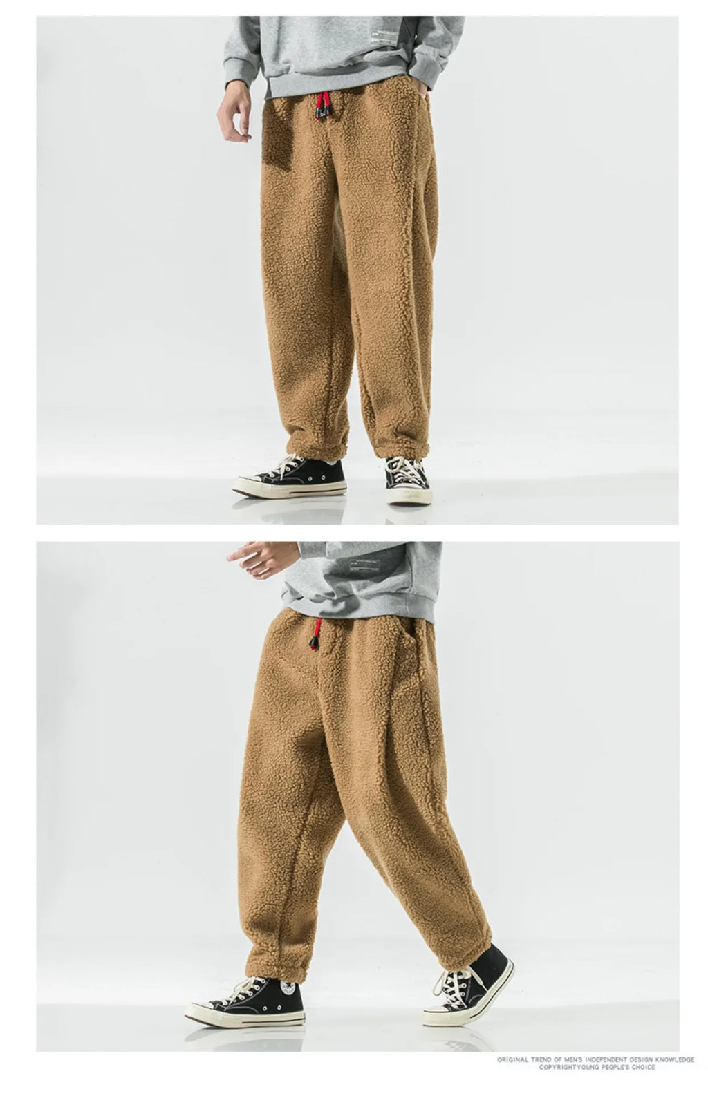 Winter Men's Lamb Wool Casual Pants Fleece Warm Elastic Waist Sweatpants Solid Thick Harem Pants Male Vintage Joggers Trousers