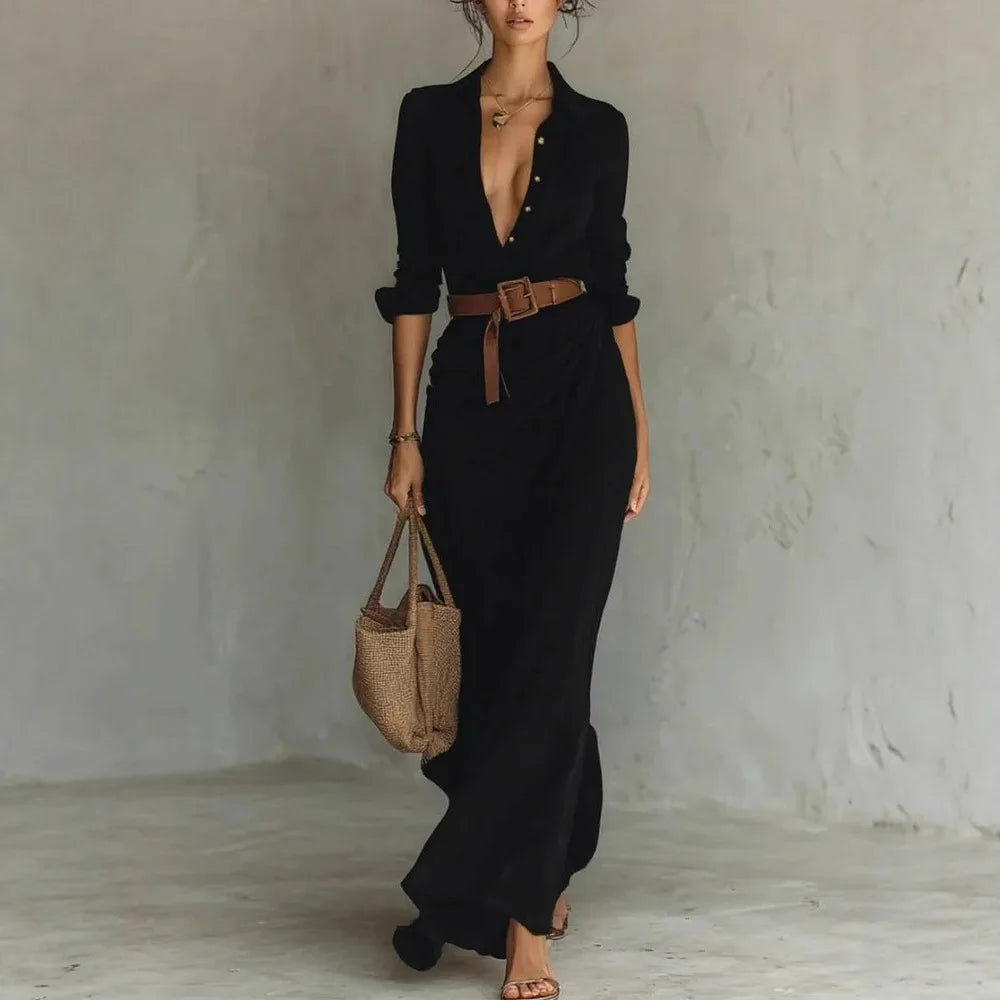 Women's Casual Dresses 2026 Summer Elegant Chic Evening Dress Sexy Solid Color Beach Dress Pleated Belted White Female clothing