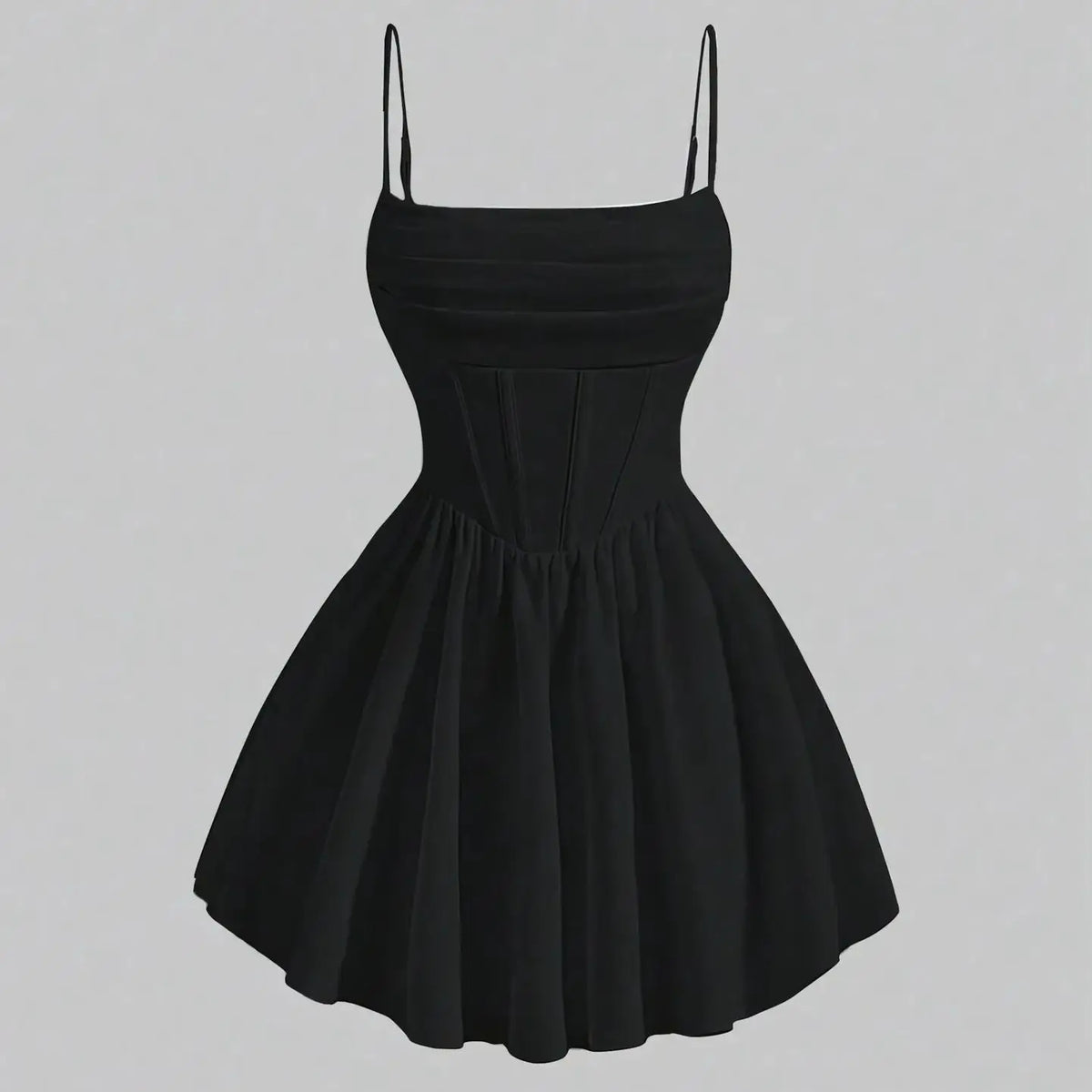 Women's Dresses 2025 Summer Elegant Solid Color Sleeveless Square Neck Mini Dress Zipper Sweet Dating Pleated Strap A-Line Dress