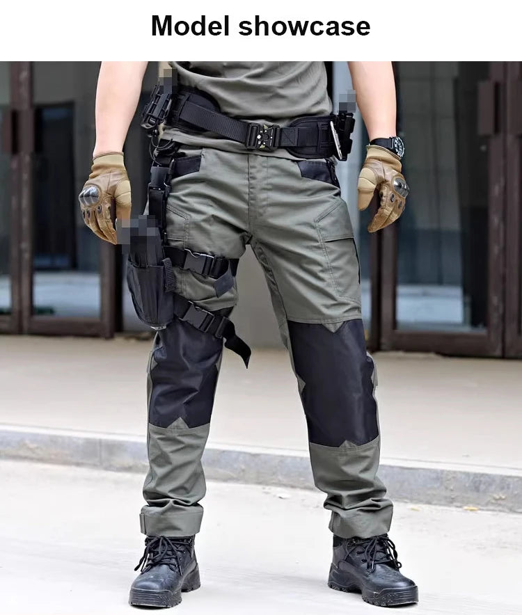 Men's Loose Training Pants Outdoor Waterproof Slim Stretch Tactical Pants with Pockets Multi-functional Quick-drying Cargo Pants