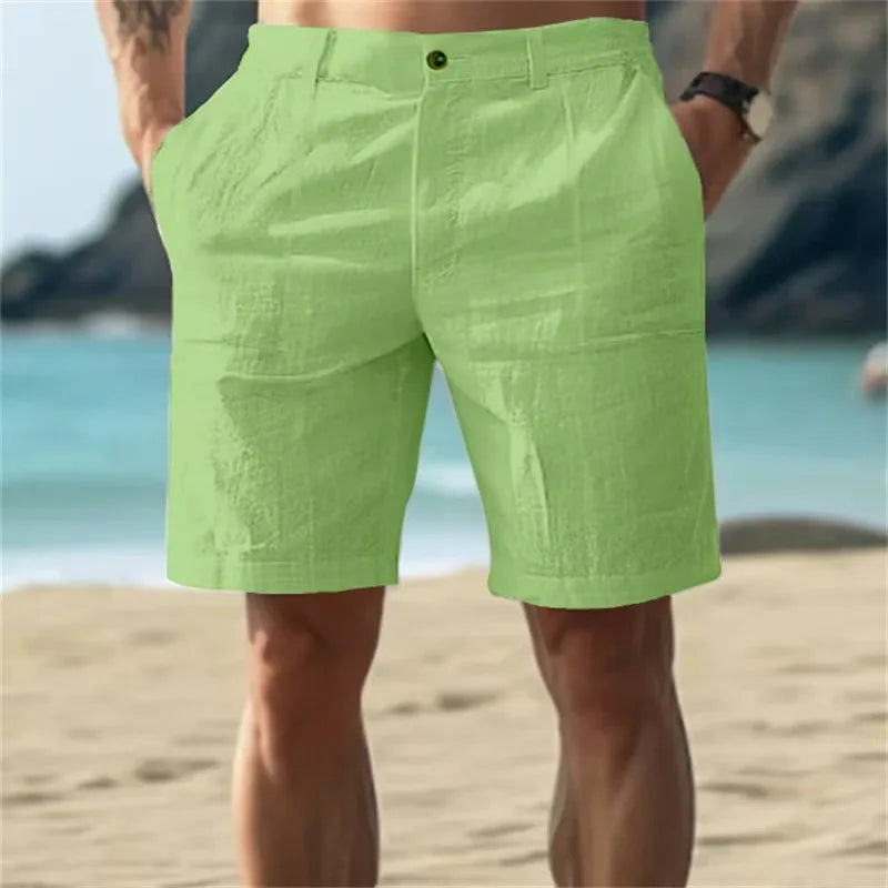 Pure Linen Shorts for Men 2025 Summer New Fashion Solid White Loose Holiday Shorts Man Casual Plus Size Button Fly Short Pants