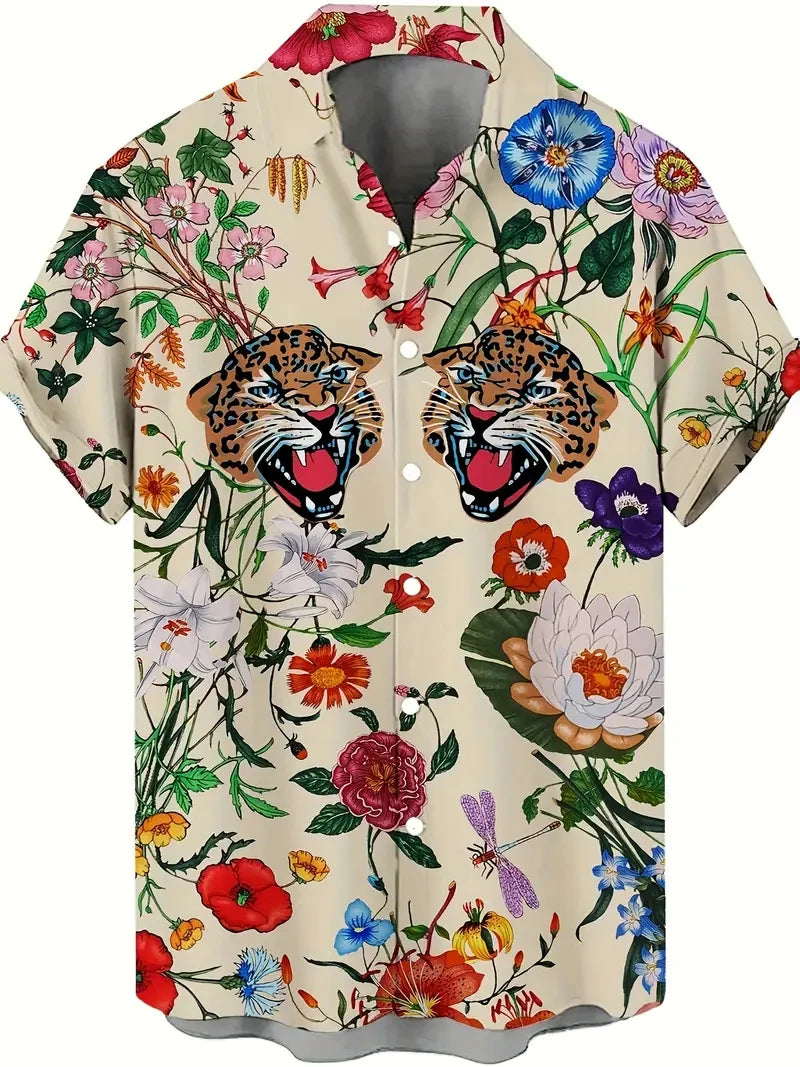 Men's Fashion 3D Printed 2025 Casual Hawaiian Shirts Funny Monkey Giraffe Cat Graphic Blouses Short Sleeve Button Shirt Tops