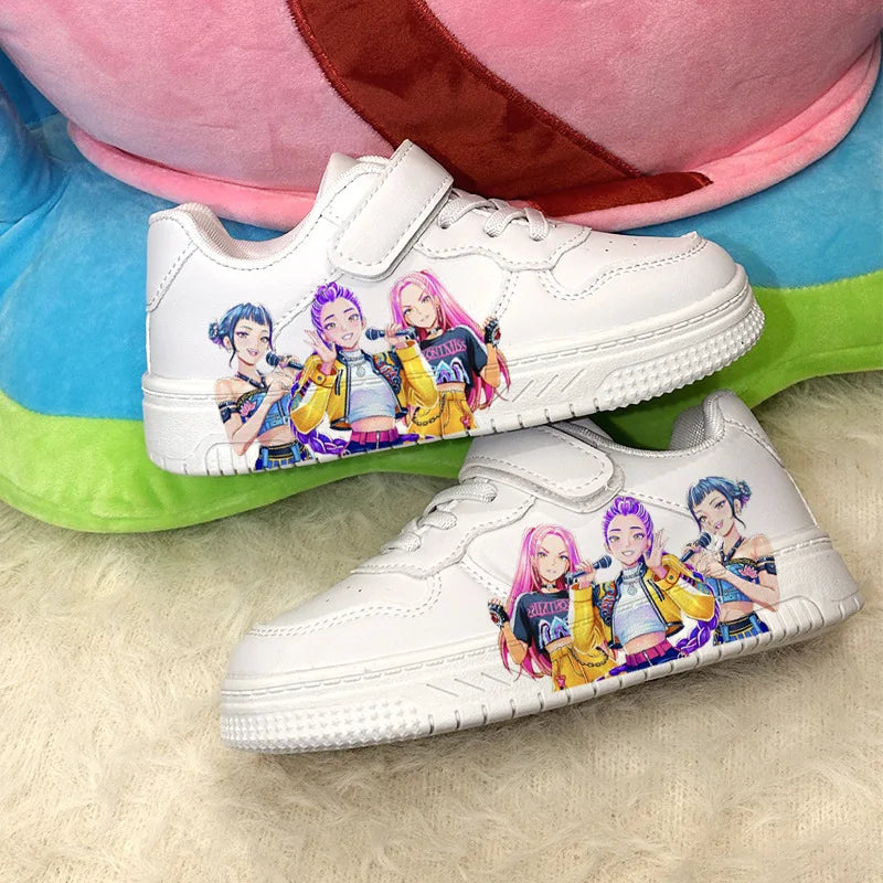 Kids Casual Sport Shoes Girls Cartoon Print Training Shoes Children's Anti-slip Sneakers Student Pu Leather Outdoor Shoes