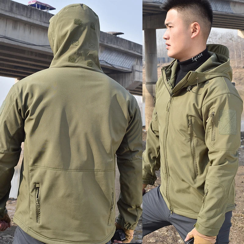 Tactical Winter Set Men's Outdoor Windproof Waterproof Suit Multi-Pocket Soft Shell Hooded Jackets Sharkskin Work Pants