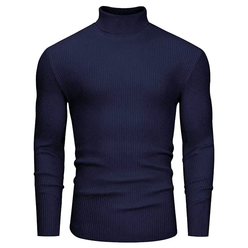 New Men's Slim Fit Turtleneck Sweater Casual Twist Patterned Pullover Knitted Sweaters Autumn Long Sleeve Stripe Streetwear