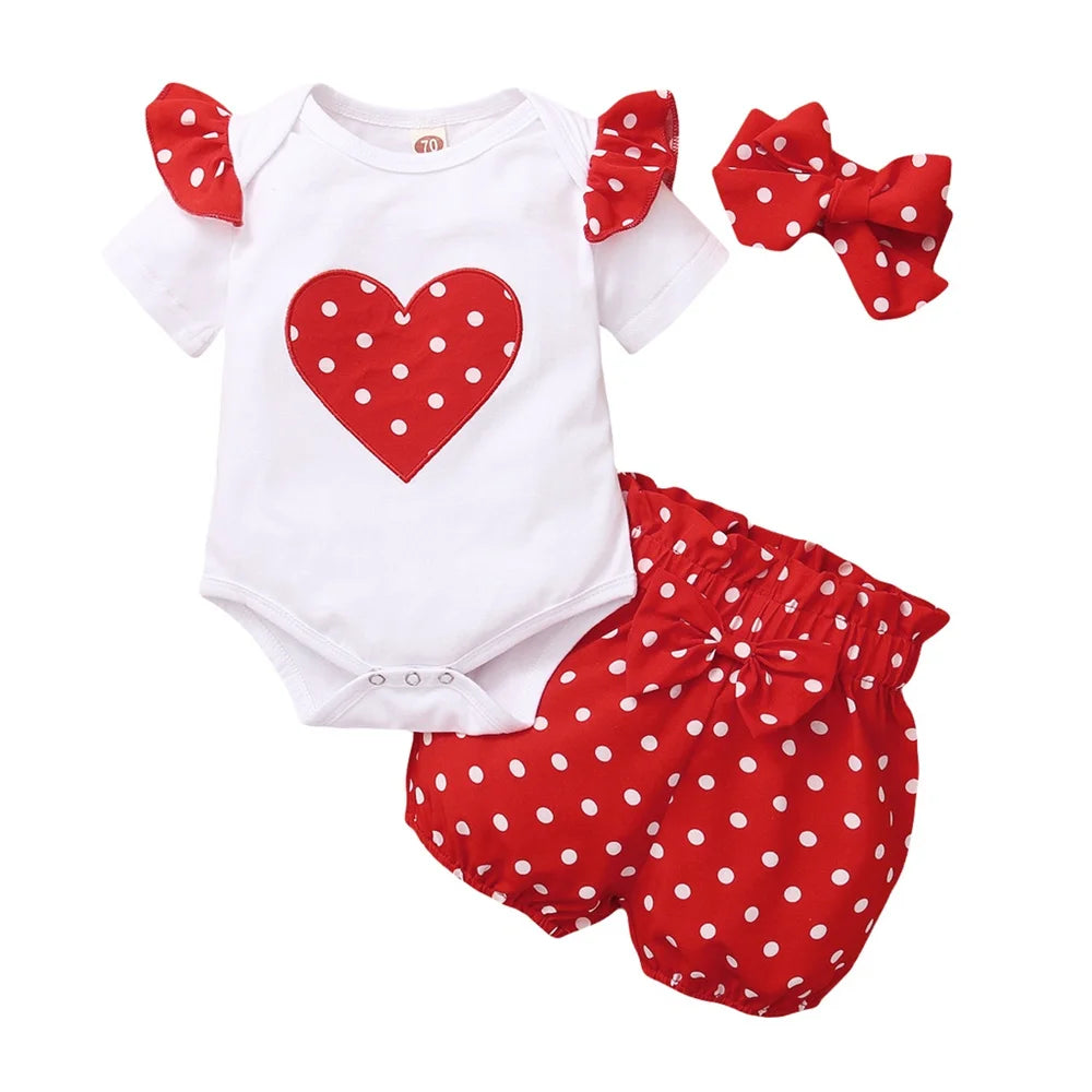 0-18Months Infants Baby Girl Set Black Short Sleeve Bodysuit+Polka Dot Shorts+Headband Toddler Girl Summer Fashion 3PCS Clothing