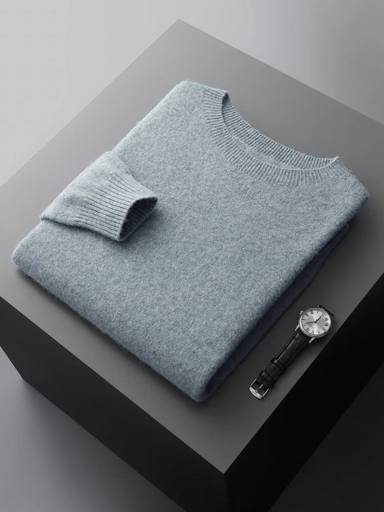 CHICUU Men Basic O-neck Wool Sweater Autumn Winter Long Sleeve Bottom Pullover 100% Merino Wool Knitwear Smart Casual Jumper Top