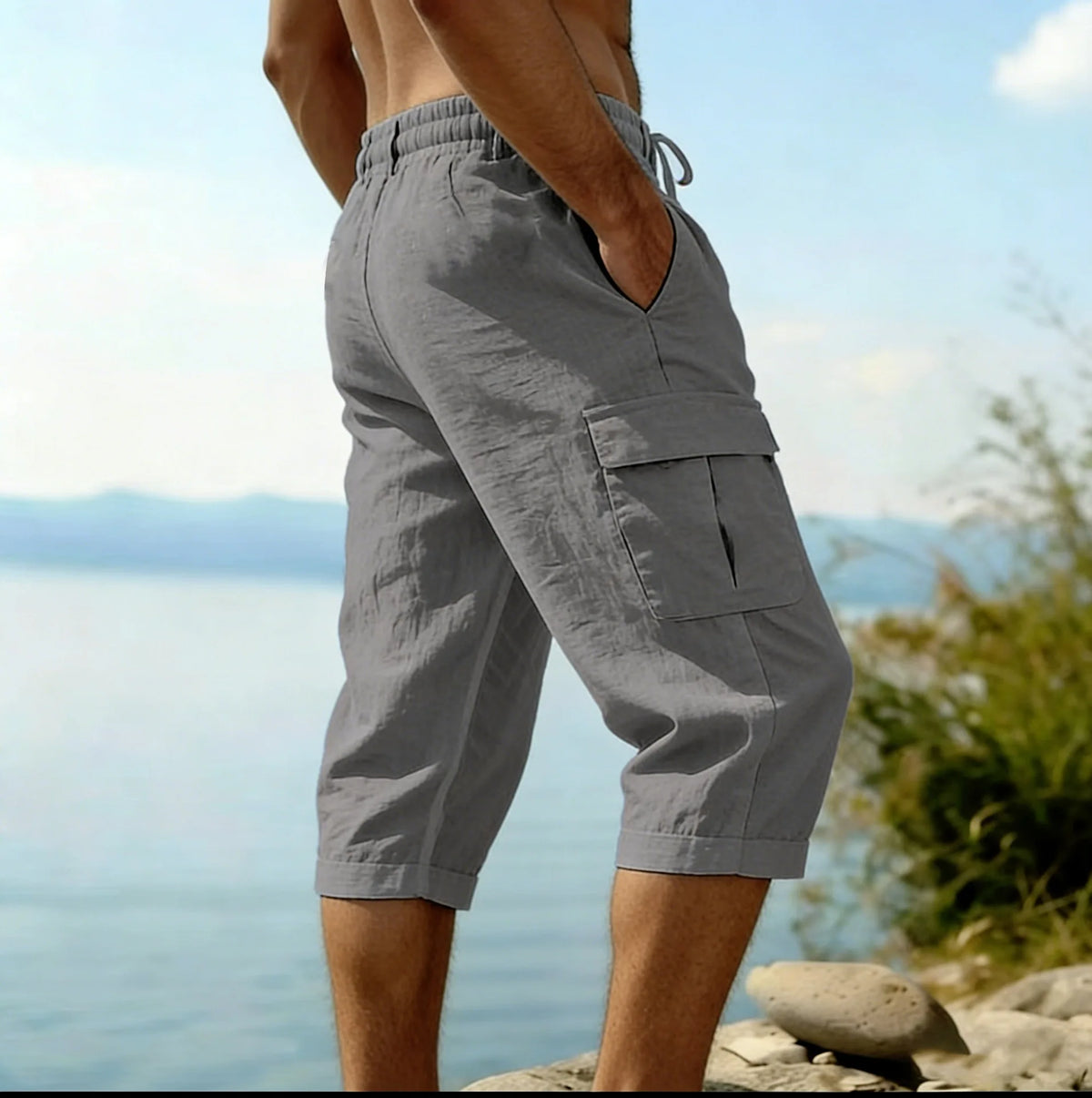 Men Summer Cotton Linen Shorts Retro Multi Pocket Loose Casual Shorts Thin Breathable Outdoor Fishing Travel Beach Short Pants