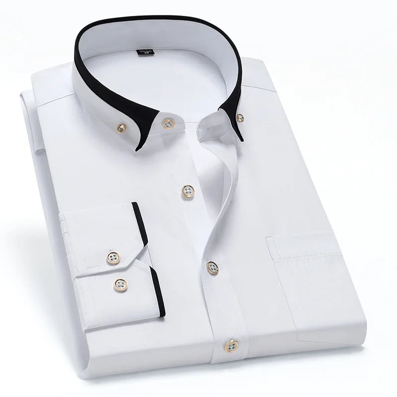 2026 Men's Long Sleeve Business Dress Shirts Solid Formal Button-Down Social Collar Camisa Elastic Anti-wrinkle Casual Men Shirt