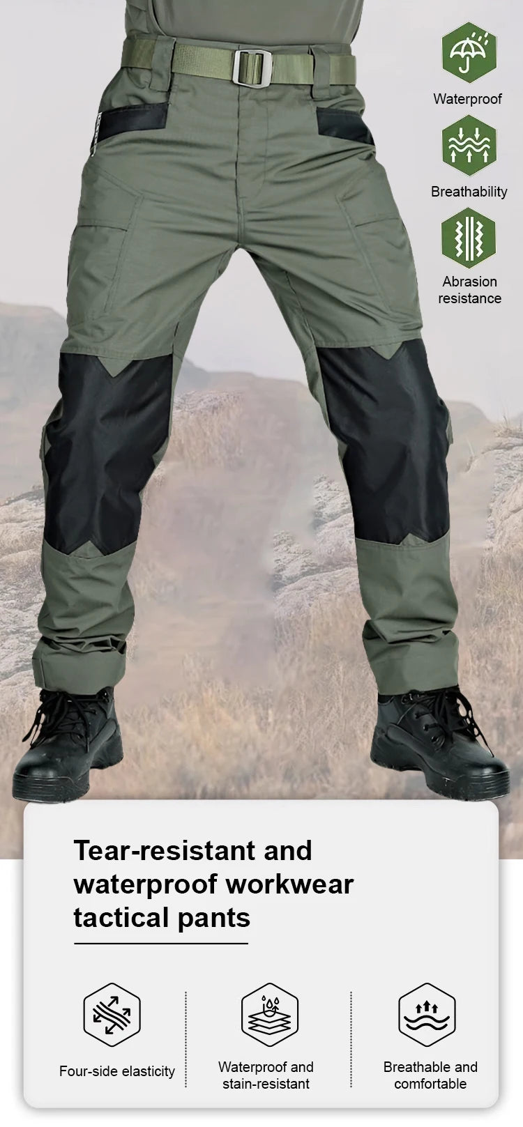 Men's Loose Training Pants Outdoor Waterproof Slim Stretch Tactical Pants with Pockets Multi-functional Quick-drying Cargo Pants
