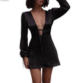 White Dress for Women Deep V Neck Sexy Lace-Up Long Sleeve High Waist Slim Fit Mini Shirt Dress Office Lady 2025 Spring