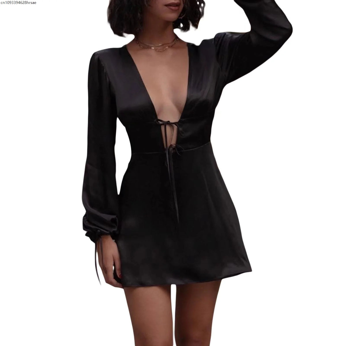 White Dress for Women Deep V Neck Sexy Lace-Up Long Sleeve High Waist Slim Fit Mini Shirt Dress Office Lady 2025 Spring