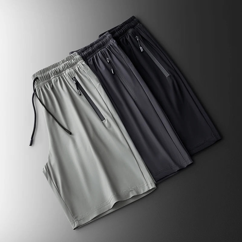 Men's Ice Silk Casual Shorts Summer Thin Quick Dry Breathable Sports 5-inch Pants Loose Plus Size Running Outdoor Beach Shorts