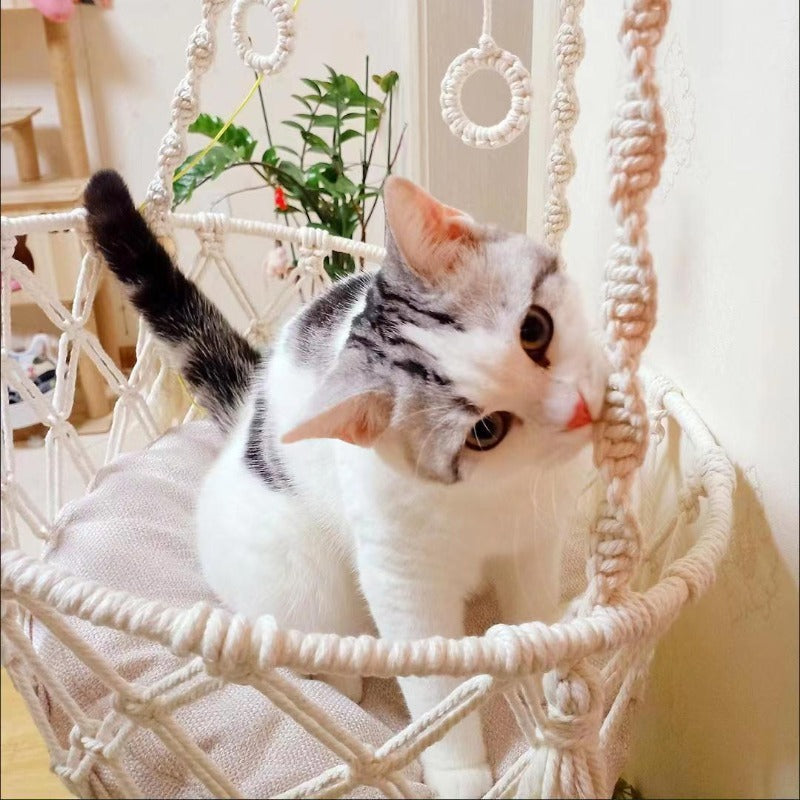 Winter Pet Hammock Cat Swing Hand Woven Cotton Rope Cats Hanging Basket  Kitten Hanging String Den Indoor Pend Nest Pet Supplies