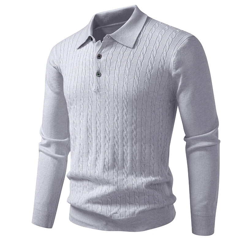 Autumn Mens Polo Sweater V Neck Long Sleeve Knit Button Polos Ribbed Casual Dress Pullover Sweaters Outdoor Winter Streetwear