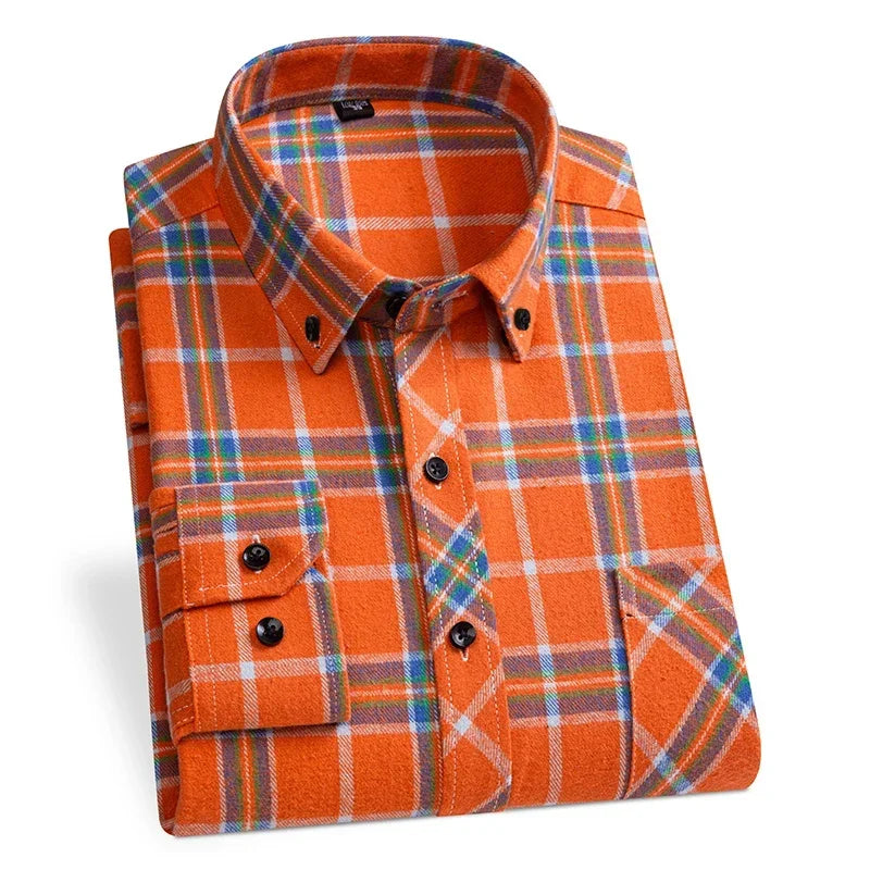 2024 Men  Regular Fit Soft Daily Casual Shirts Clothing Plus size Autumn Winter Fashion New Cotton Flannel Plaid Shirts