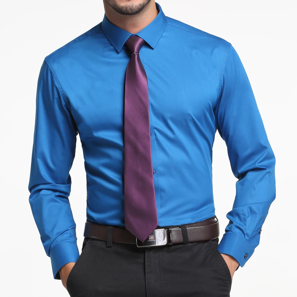 Men's Business Dress Shirts Bamboo Fiber Blend Long Sleeve Solid Color Work Shirt with Lapel Collar Regular Fit for All Seasons