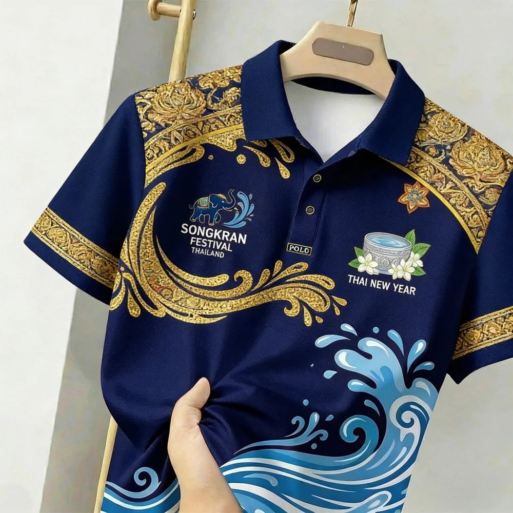 Men's Street 2026 Polo Shirt - Water Festival 3D Print - Breathable and Quick-Drying - Suitable for All Seasons