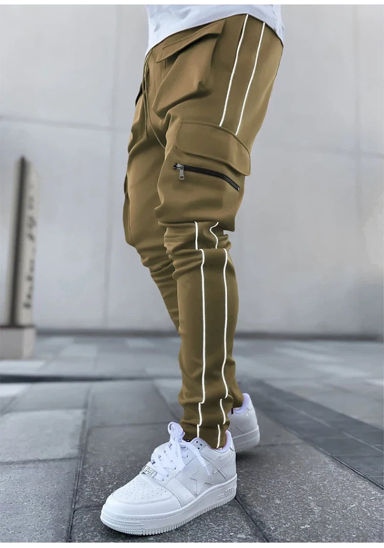Summer Men's Jogging Sports Pants Multi-Pocket Sweatpants Running Trousers Men's Casual Joggers Cargo Reflective Hip Pop Pants