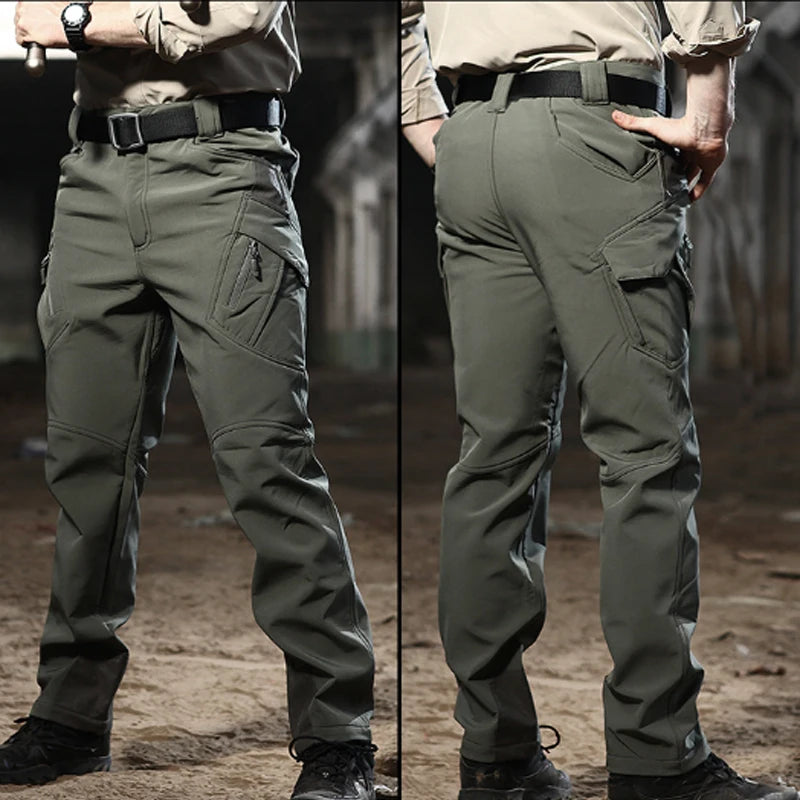 Men Winter Autumn Fleece Waterproof Cargo Pants Hiking Camping Softshell Climbing Casual Warm Tactical Military Combat Trousers
