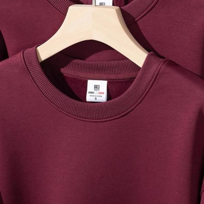 600GSM Heavyweight Plush Fleece Thickened Sweatshirt Unisex Solid O-Neck Pullover Oversized Autumn Winter Vintage Sweatshirts
