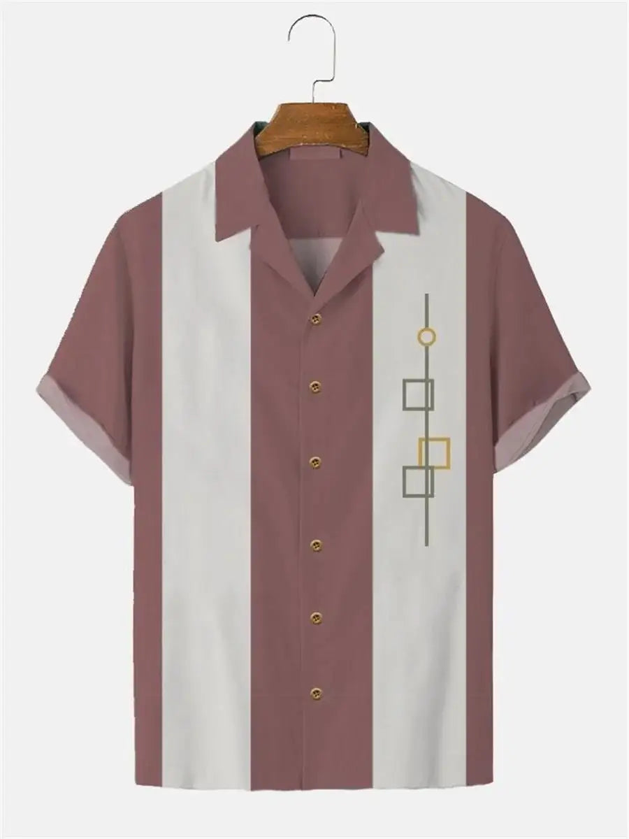 Stripes Simple Casual Dress Shirts European Size Men's Hawaiian Fashion Short Sleeve Loose Breathable Top Button Summer