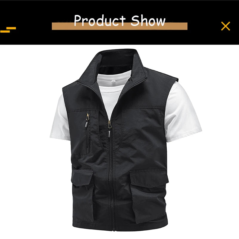 Tops 2025 New Summer Men Outdoor Camping Fishing Webbed Vest Men Sleeveless Many Pocket Tool Gear Loose Thin Vest Male Waistcoat