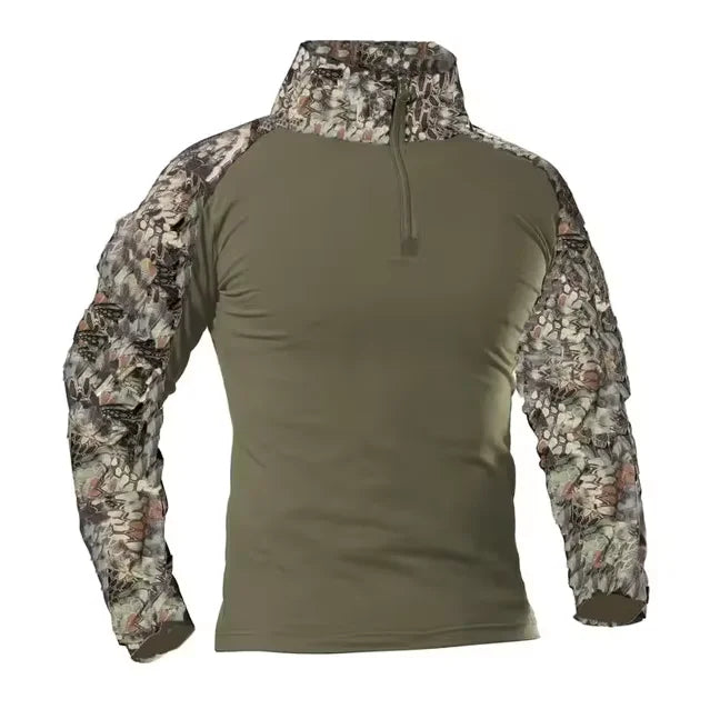 Men'sOutdoor Tactical Hiking T-Shirt, Combat Military CP Camouflage Long-Sleeved Hunting Mountaineering Shirt, Cotton Sportswear