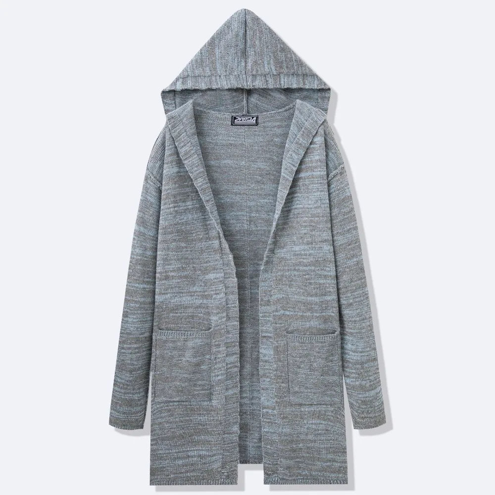 Men Cardigan Sweaters Hooded Coat Full Sleeve Solid Coats Casual Loose Outerwear Splice Open Stitch Autumn Winter 2024