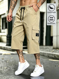 Men's Streetwear Cargo Capri Pants, Drawstring Elastic Waist, 3D Cargo Pockets with Patch, Lightweight Breathable Summer Bottoms