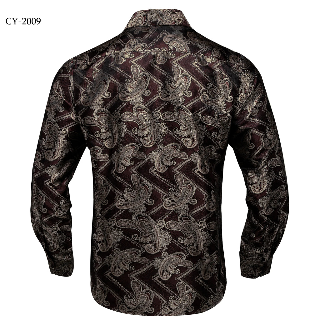Brand New Men's Royal Blue Business Shirts Luxury Fashion Paisley Long Sleeve Turn-Down Collar Social Shirt Male Casual Blouse