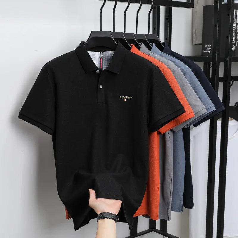 100% Pure Cotton Men's Classic Embroidered Polo Shirt Luxury Breathable Anti-wrinkle Cozy Short Sleeve Business Casual Golf Tee