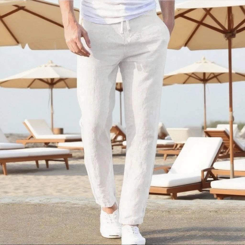 Men's Cotton Linen Pants Joggers Sweatpants Streetwear Breathable Solid Color Vacation Linen Trousers  Autumn Loose casual Pants