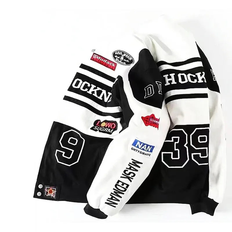 New Embroidery Motorcycle Racing Jacket for Men Women Spring Autumn Long Sleeve American Bombers Baseball Coat Hip Hop Costume