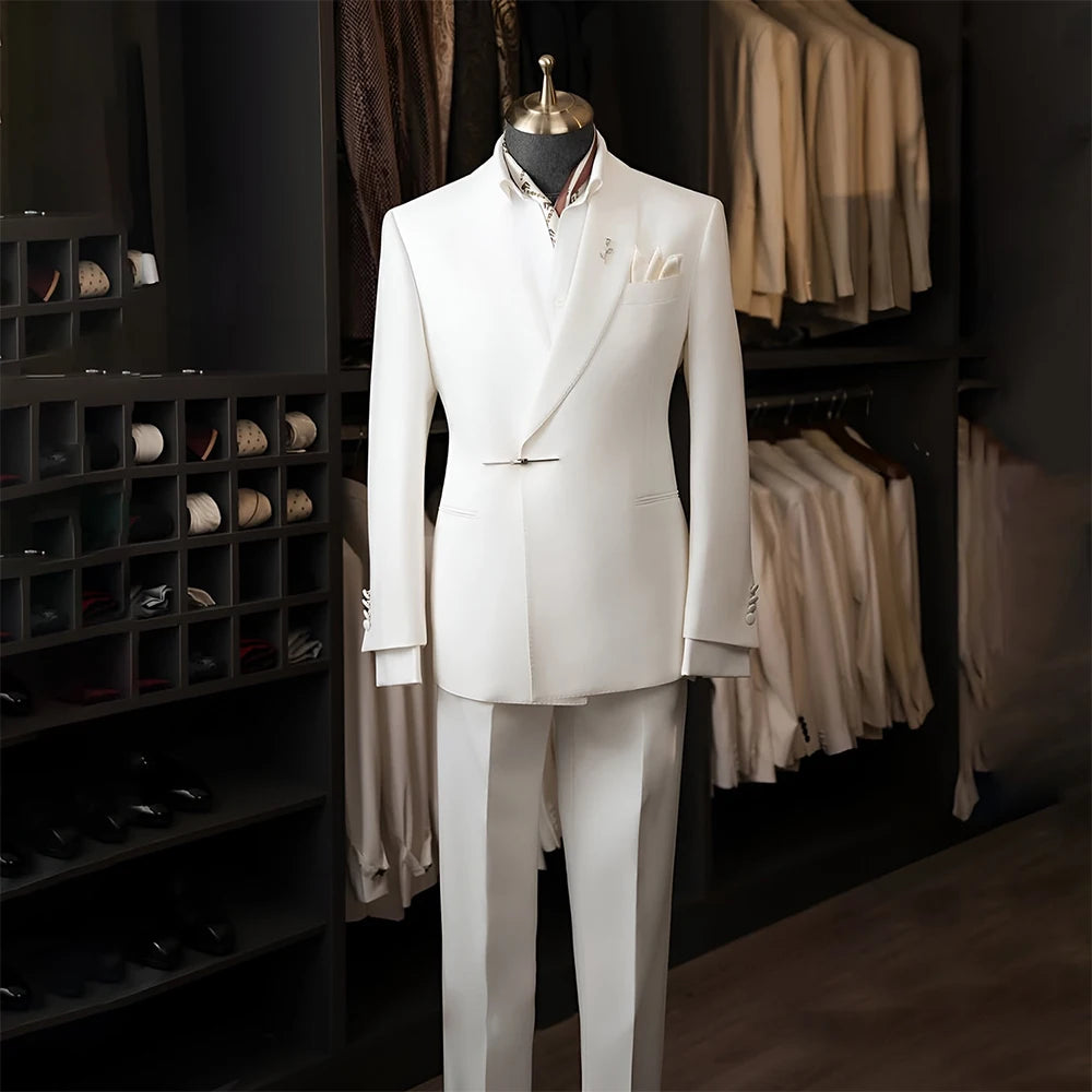 Bespoke White Men's Suits Male Clothing Fashion Wedding Regular Fit 2 Piece Jacket Pants Blazer High Quality Clothing Costume