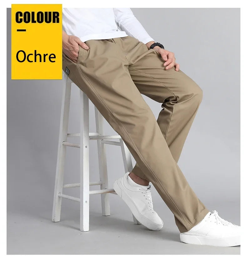 Big Size Mens Casual Pants Relaxed Fit Cotton Trousers Elastic Waist Drawstring Sweatpants Mens Jogger Pants Summer Spring