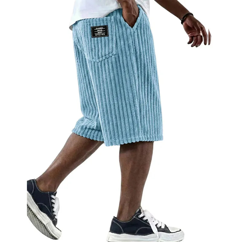 2026 Summer Casual Mens Corduroy Shorts Solid Bottoms Vintage Striped Textured Pants Men Daily Leisure Loose Straight Short