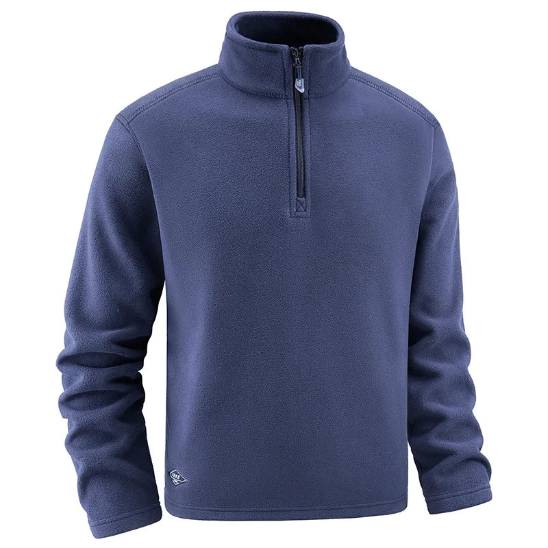 New Autumn Winter Thicken Warm Fleece Hoodless Sweatshirt for Men Solid Color Stand Collar Zipper Neck Pullover Men's Sweatshirt