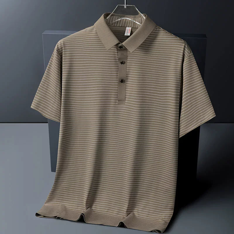 Men's Polo Shirt Summer New Lapel Men's Short Sleeve Polo Shirt Striped Ice Silk Business Casual Men's Polo Shirt M-6XL 7XL 8XL