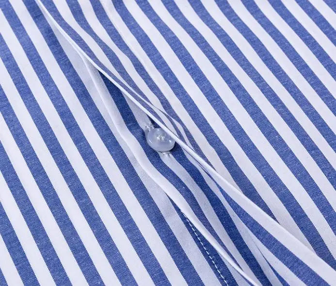 Quality Concealed Button Men Shirt Long Sleeves Dress Shirts For Men Slim Fit Camisa Social Business Blouse Stripe Shirt S-4XL