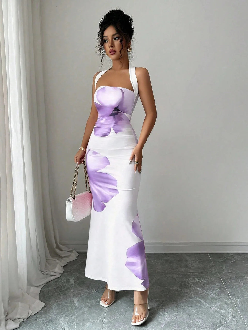 Women's Clothing Popular Long Dress Neck Halter Long Dress Hip Print Dress Birthday Dress for Women Summer Dress Mini
