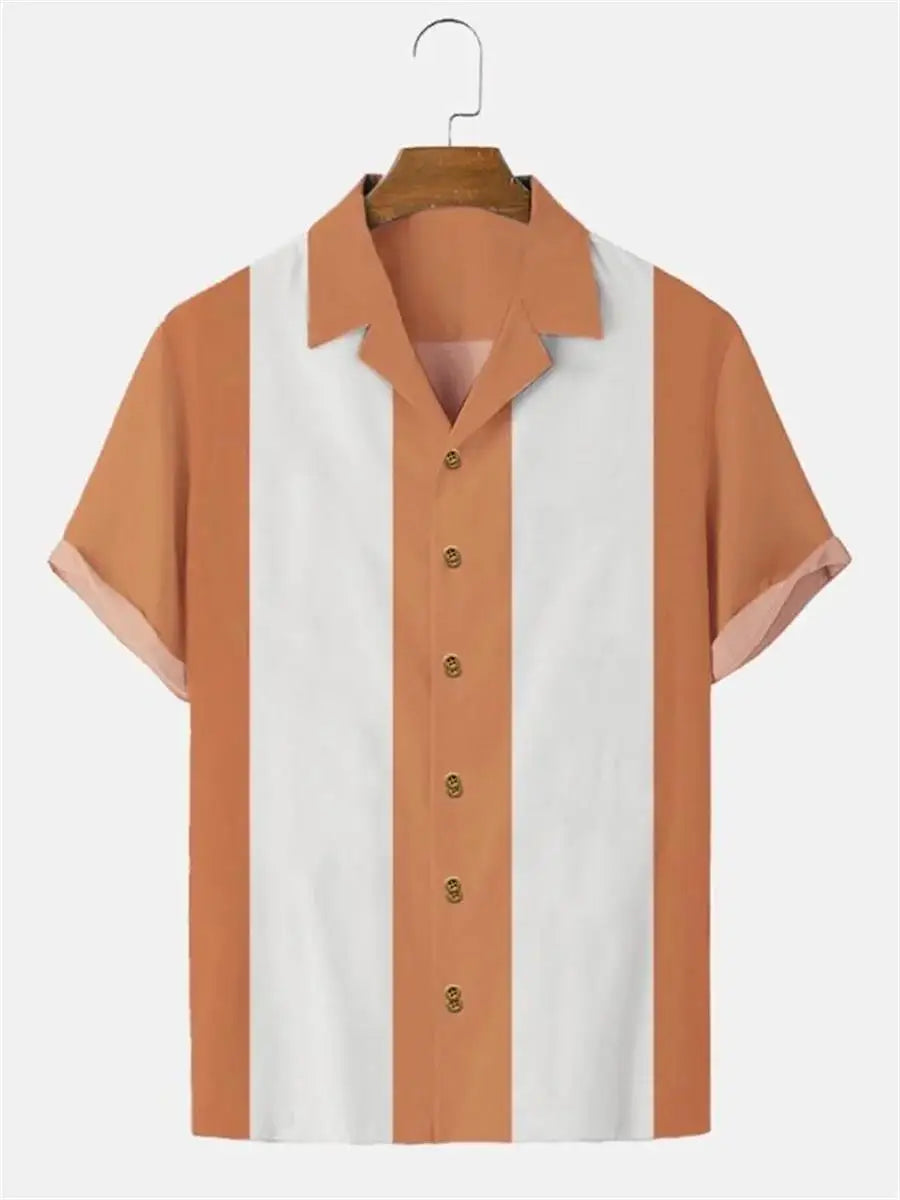 Stripes Simple Casual Dress Shirts European Size Men's Hawaiian Fashion Short Sleeve Loose Breathable Top Button Summer