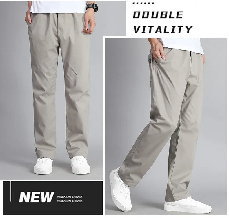 Big Size Mens Casual Pants Relaxed Fit Cotton Trousers Elastic Waist Drawstring Sweatpants Mens Jogger Pants Summer Spring