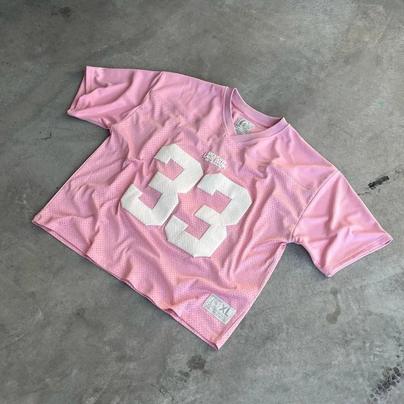 Streetwear Y2K Jersey T-shirt Men Women American Style Letter Printed Hip Hop Short-sleeved T Shirt Harajuku Trend Couple Tops