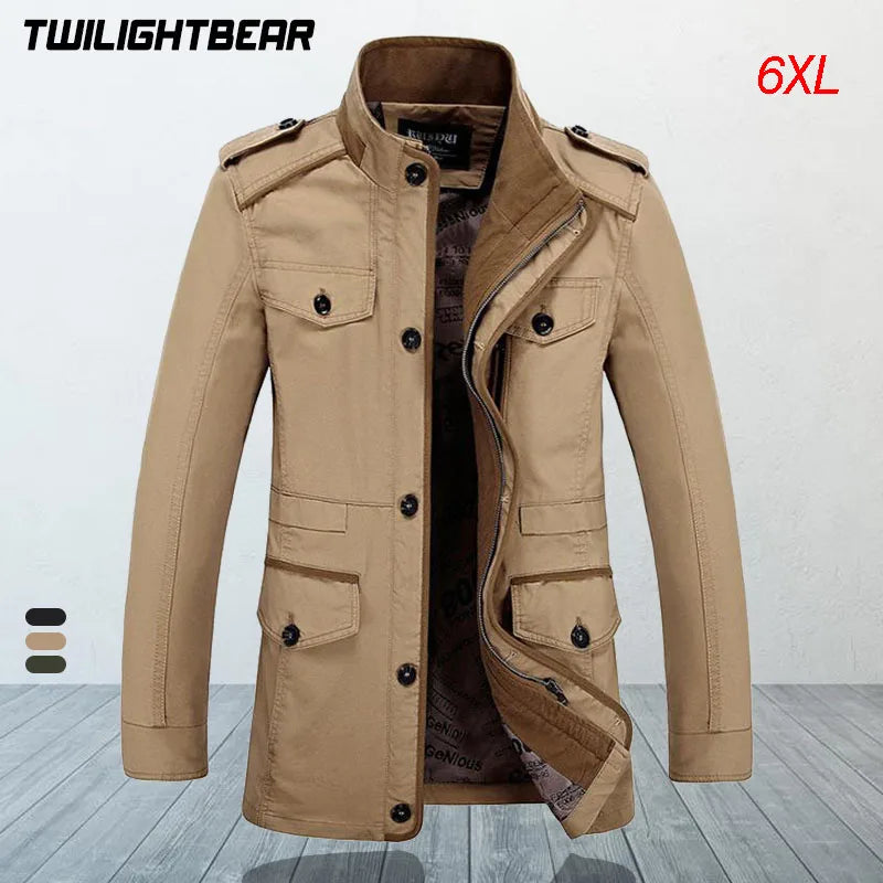 High Quality Men's Casual Jacket 6XL Male Windbreaker Oversized Cotton Classic Jackets Men Clothing Trench Coat