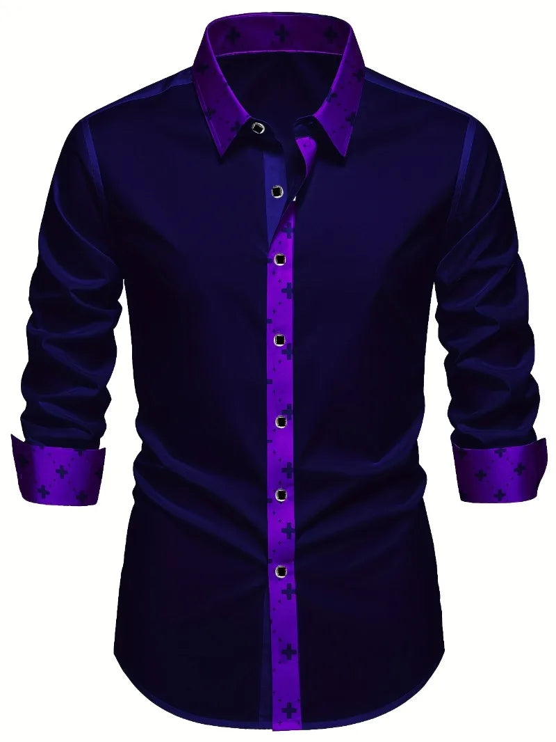 FGKKS Men Shirt Brand New High Street Patchwork Tuxedo Long Sleeve Four Season Elastic Man Business Dress Shirts Male