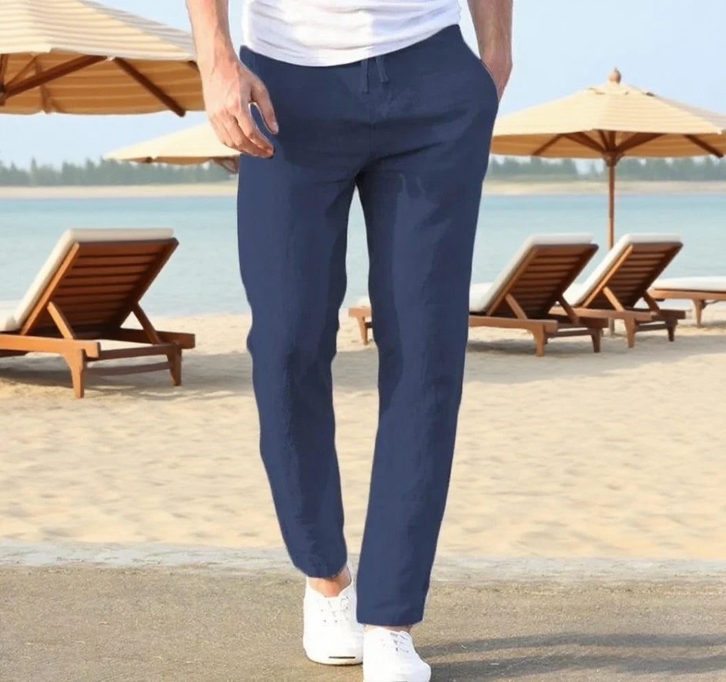 Men's Cotton Linen Pants Joggers Sweatpants Streetwear Breathable Solid Color Vacation Linen Trousers  Autumn Loose casual Pants