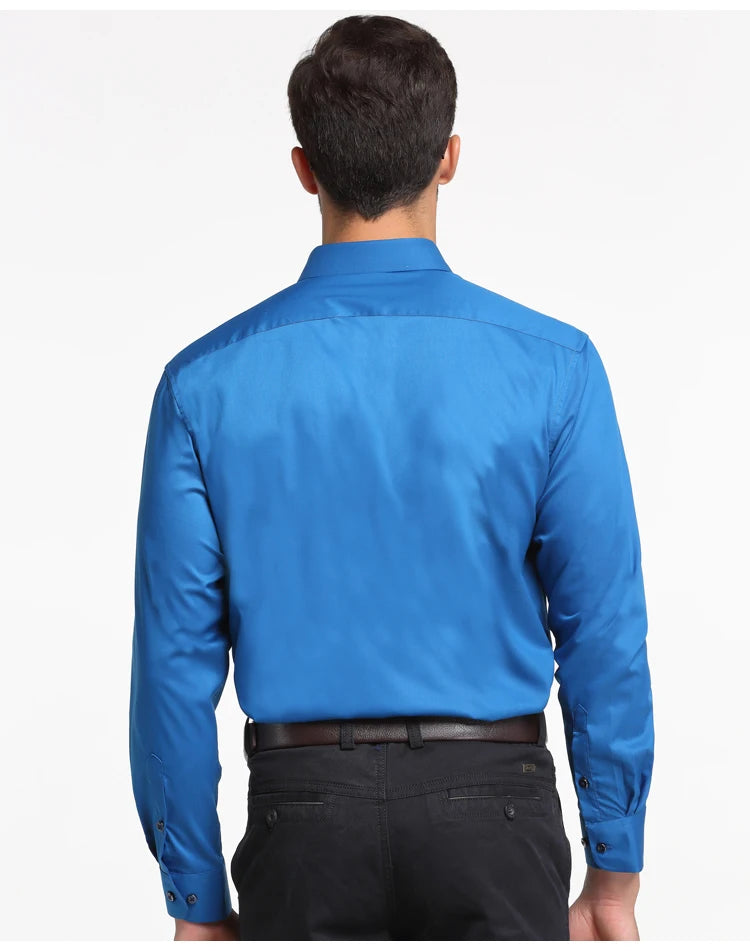 Men's Business Dress Shirts Bamboo Fiber Blend Long Sleeve Solid Color Work Shirt with Lapel Collar Regular Fit for All Seasons