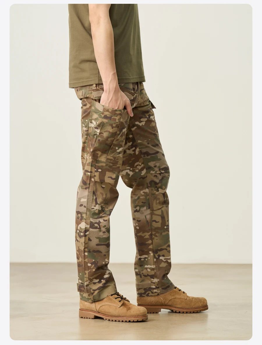 SIMWOOD 2025 Summer New Loose Straight Lightweight Camouflage Tactical Pants Men Cargo Outdoor Hiking Trousers