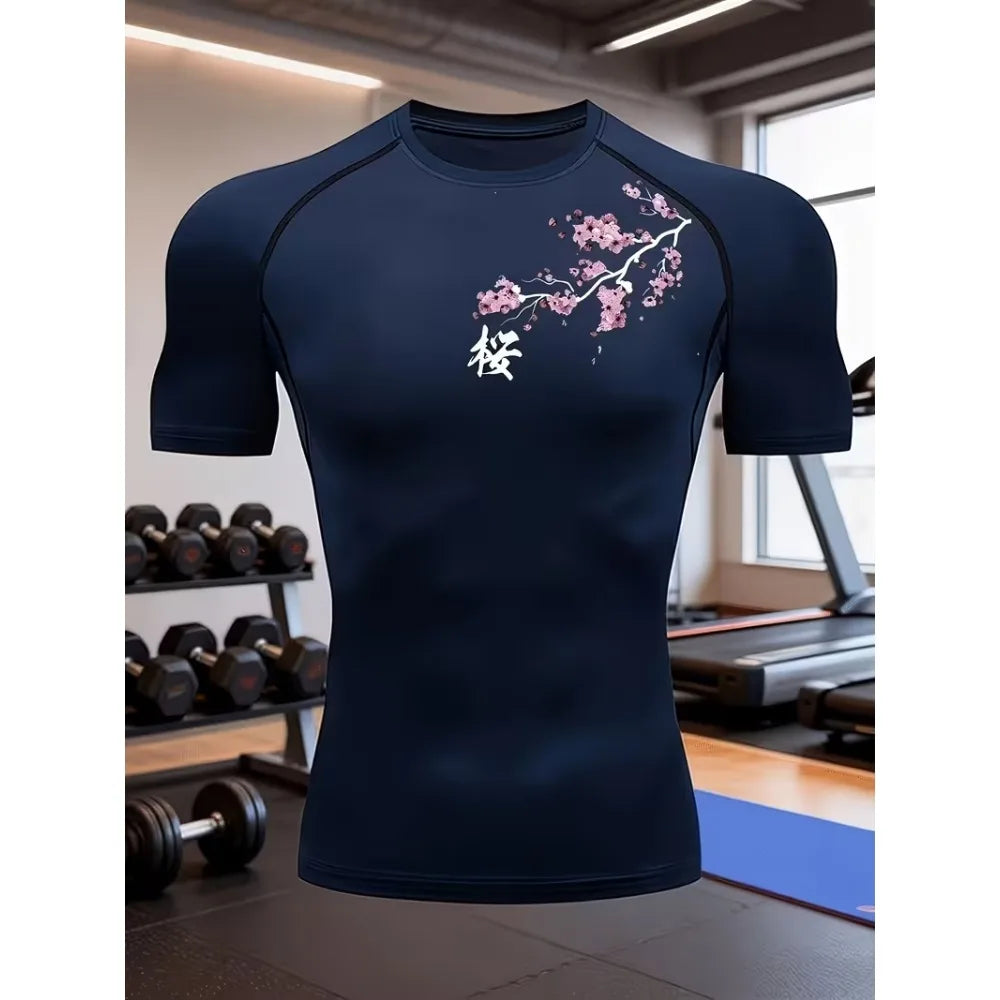 New mens T-shirt fitness short sleeved shirt breathable sweat absorbing quick drying suitable for gym basketball running cycling